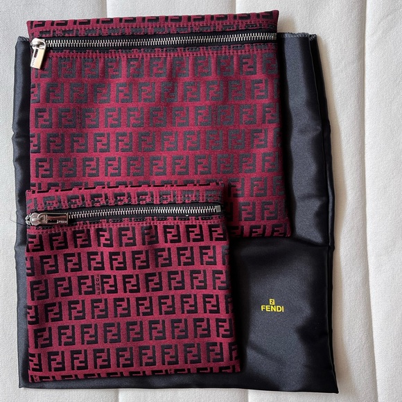 New 2 FENDI Zucca Zucchino Pouch Red Canvas Vintage - Picture 2 of 7